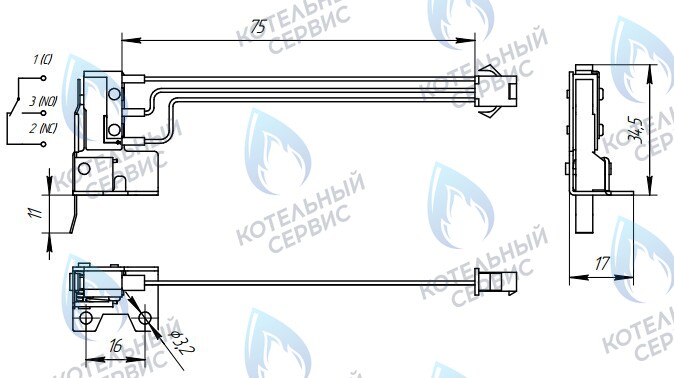 1876 Микровыключатель с кронштейном (3 провода) в Санкт-Петербурге
