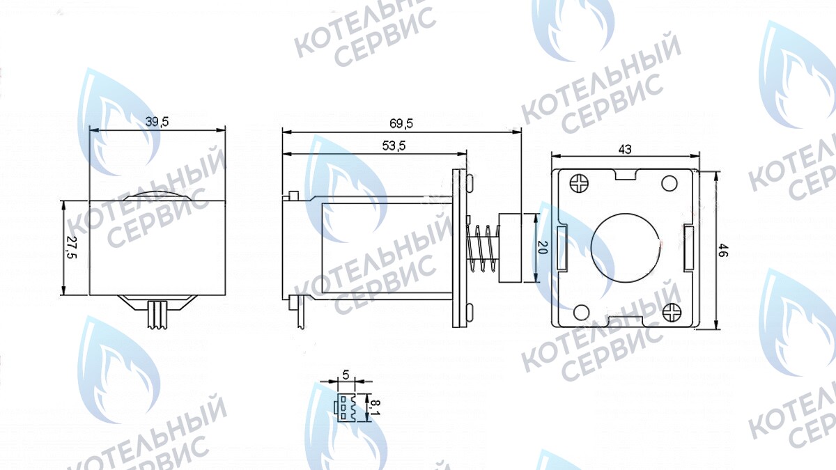 24523 Соленоид водонагревателя H=69,5мм, резиновый диск Ø20мм) в Санкт-Петербурге